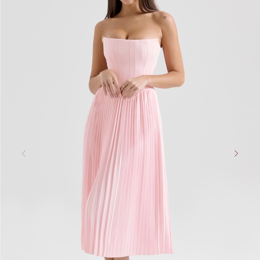 Marci Pink Pleated Midi Corset Dress